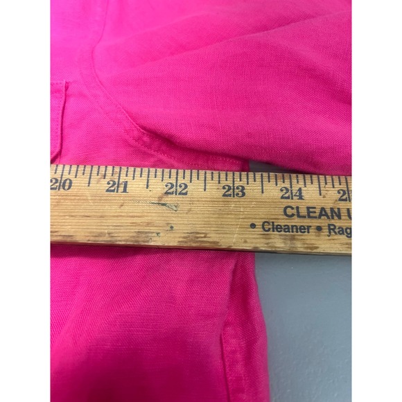 Chaps Classics Womens XL Hot Pink 100% Linen Roll Tab Sleeve Button Up Shirt - Picture 6 of 7